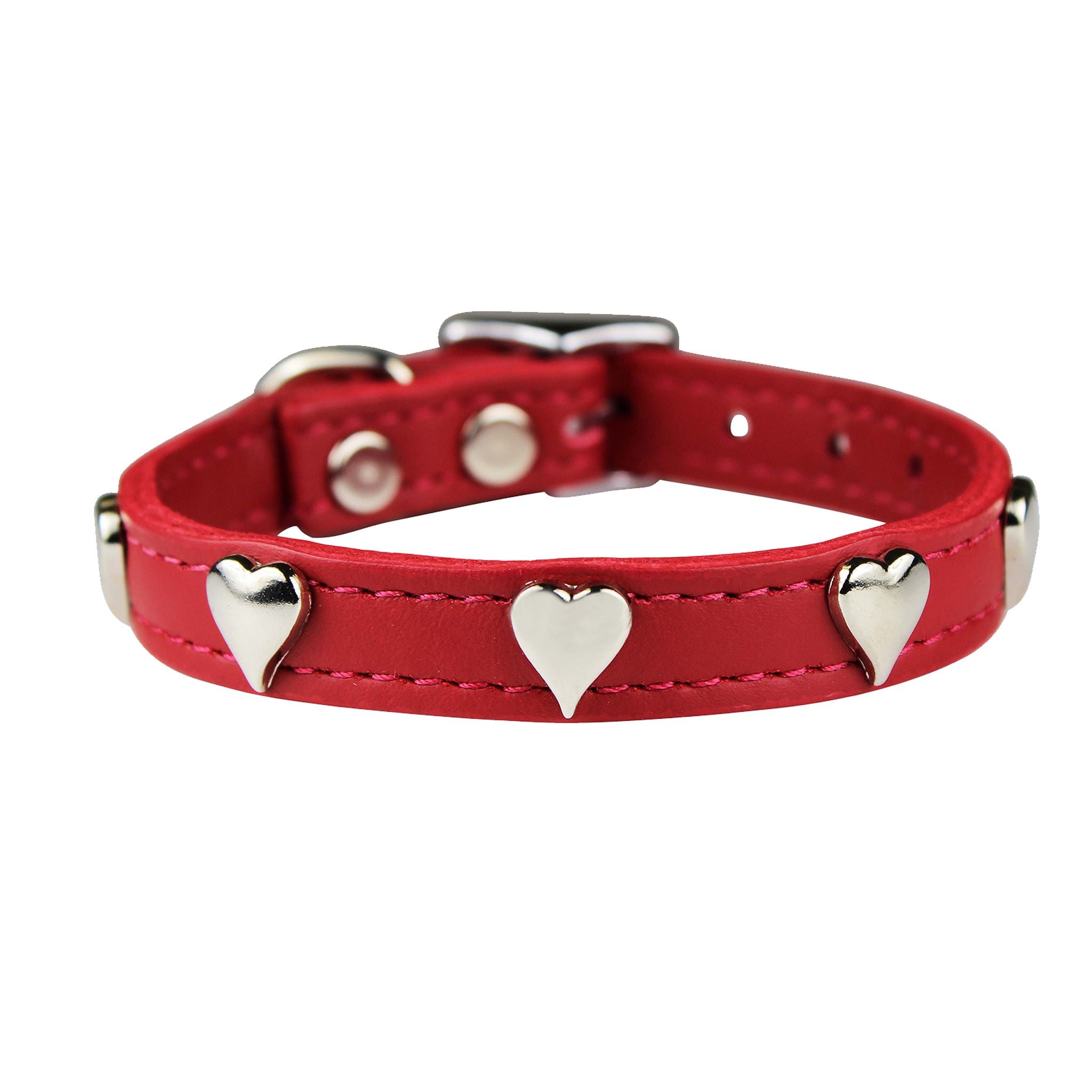 Red Hearts Leather Pet Collar Dog Collars 