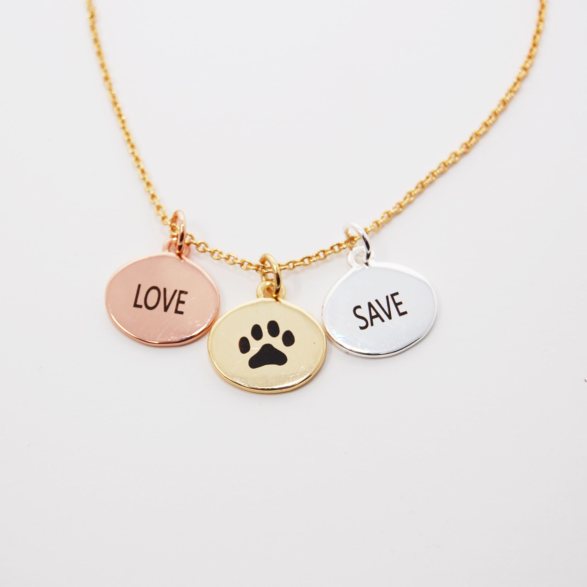 Love Save Tricolor Dog Paw Charm Necklace Necklace 